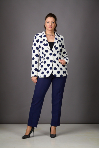 Брюки, жакет Rosheli 554/1 молочный/темно-синий - фото 1