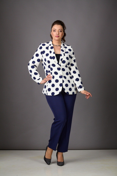 Брюки, жакет Rosheli 554/1 молочный/темно-синий - фото 2