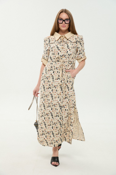 Платье NikVa 985-4 песочный_мультиколор - фото 4