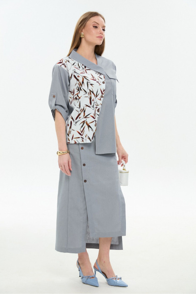 Жакет, юбка NikVa 975-3 серый_листья_мультиколор - фото 13