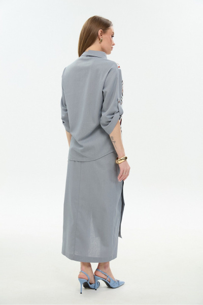 Жакет, юбка NikVa 975-3 серый_листья_мультиколор - фото 11