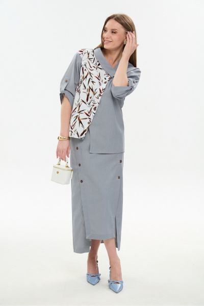 Жакет NikVa 902-14 серый_листья_мультиколор - фото 3