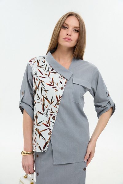 Жакет NikVa 902-14 серый_листья_мультиколор - фото 1