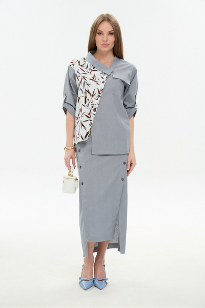 Жакет NikVa 902-14 серый_листья_мультиколор - фото 2