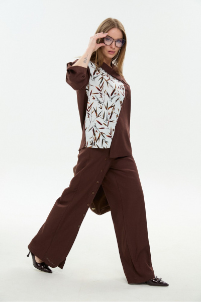 Брюки, жакет NikVa 978-4 шоколад_листья_мультиколор - фото 7