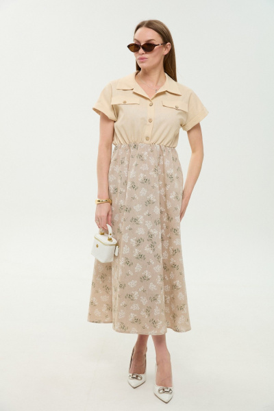 Платье NikVa 969-4 песочный_песочные цветы - фото 2