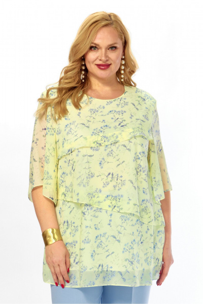 Блуза, брюки Элль-стиль 2465/1 лимонный_голубой - фото 9