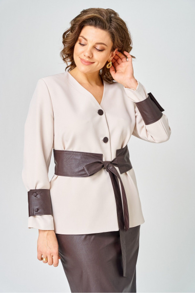 Жакет, юбка Vilena 1147 беж+шоколад - фото 12