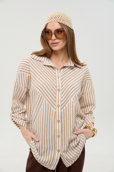 Брюки, жилет, рубашка NikVa 956-4 шоколад_песочные полосы - фото 8