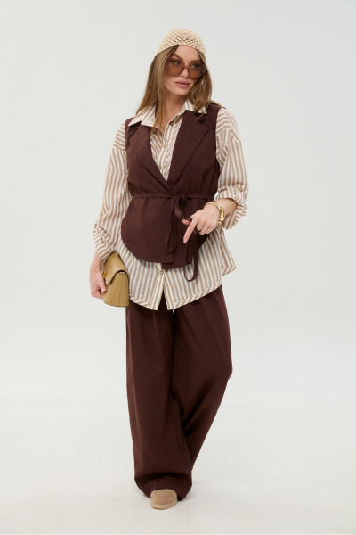 Брюки, жилет, рубашка NikVa 956-4 шоколад_песочные полосы - фото 4