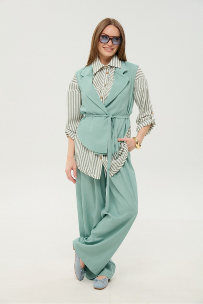 Брюки, жилет, рубашка NikVa 956-5 мята_мятные полосы - фото 6