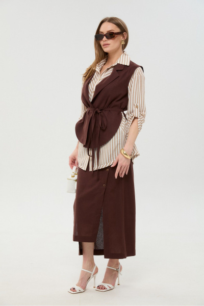 Жилет, рубашка, юбка NikVa 957-3 шоколад_песочные_полосы - фото 2