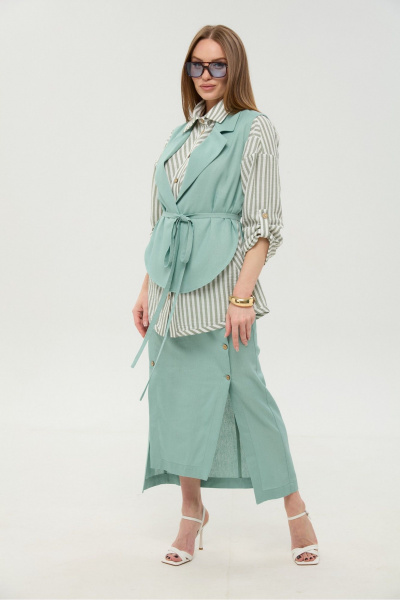 Жилет, рубашка, юбка NikVa 957-4 мята_мятные_полосы - фото 1