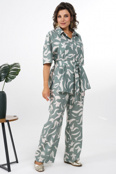 Блуза, брюки Alani Collection 2378 зелень-молоко - фото 9