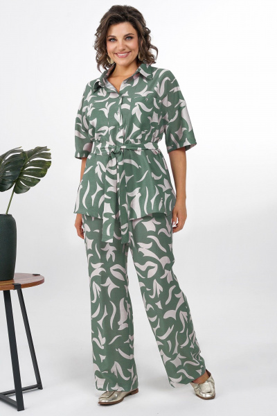 Блуза, брюки Alani Collection 2378 зелень-молоко - фото 8