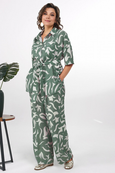 Блуза, брюки Alani Collection 2378 зелень-молоко - фото 7
