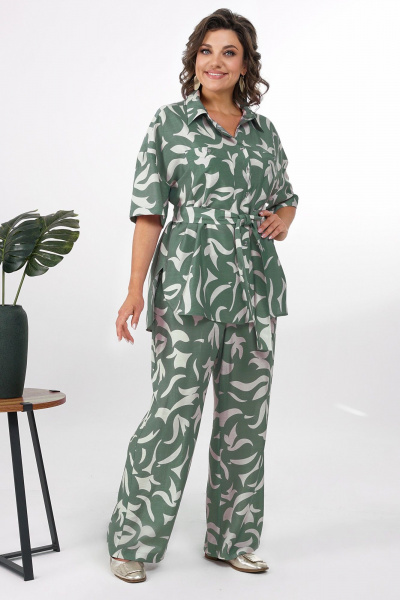 Блуза, брюки Alani Collection 2378 зелень-молоко - фото 6