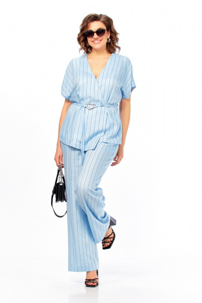 Блуза, брюки Ольга Стиль С-1023 голубой-полоска - фото 8