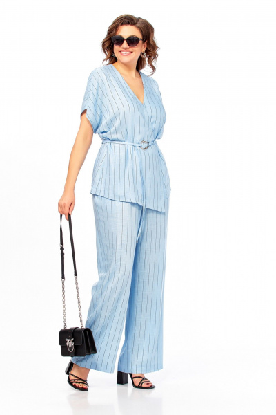 Блуза, брюки Ольга Стиль С-1023 голубой-полоска - фото 7