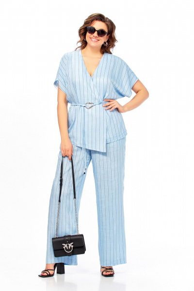 Блуза, брюки Ольга Стиль С-1023 голубой-полоска - фото 6