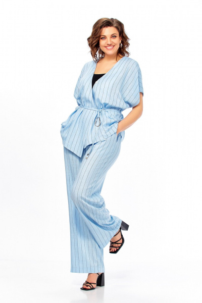 Блуза, брюки Ольга Стиль С-1023 голубой-полоска - фото 2