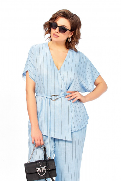 Блуза, брюки Ольга Стиль С-1023 голубой-полоска - фото 3