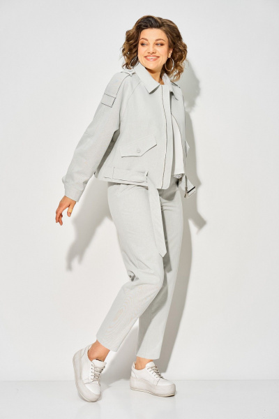 Брюки, жакет Liliana 1522-1507 серо-зеленый - фото 5