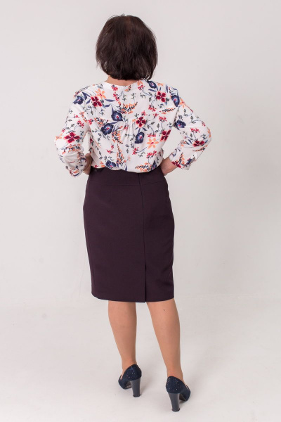 Деловая зауженная юбка-карандаш с разрезом длина 60см Faldas М-06 баклажан - фото 3