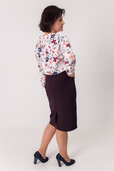 Деловая зауженная юбка-карандаш с разрезом длина 60см Faldas М-06 баклажан - фото 2