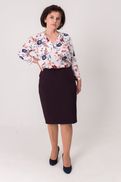 Деловая зауженная юбка-карандаш с разрезом длина 60см Faldas М-06 баклажан - фото 1