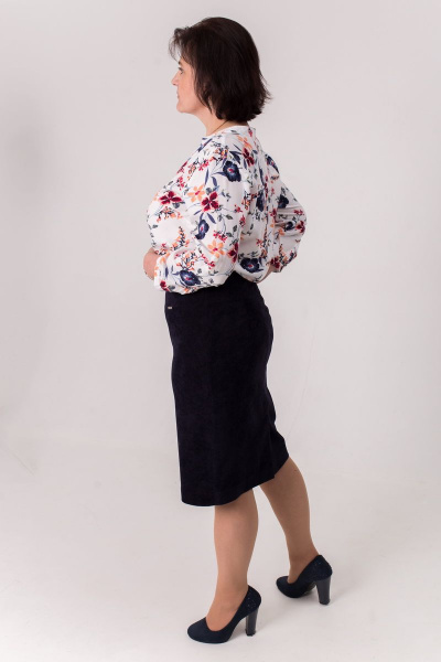 Деловая зауженная юбка-карандаш с шлицей длина 60см Faldas М-06Ш синий - фото 3