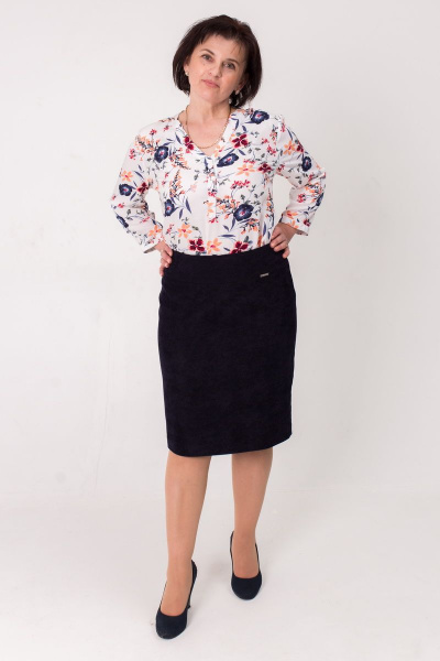 Деловая зауженная юбка-карандаш с шлицей длина 60см Faldas М-06Ш синий - фото 2