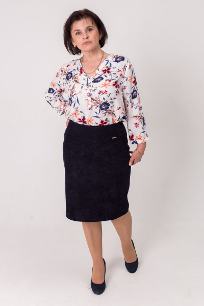 Деловая зауженная юбка-карандаш с шлицей длина 60см Faldas М-06Ш синий - фото 1