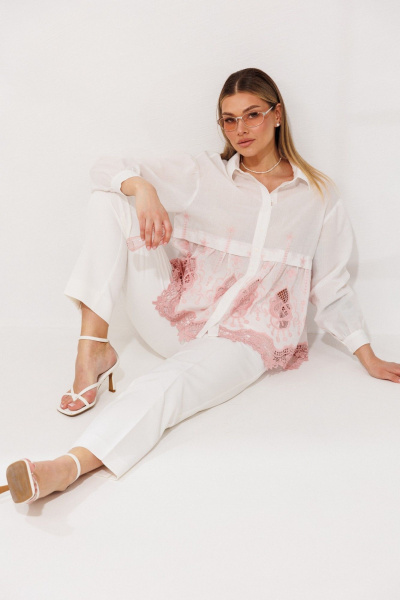 Блуза Мода Юрс 26-2979 молочный_розовый - фото 7