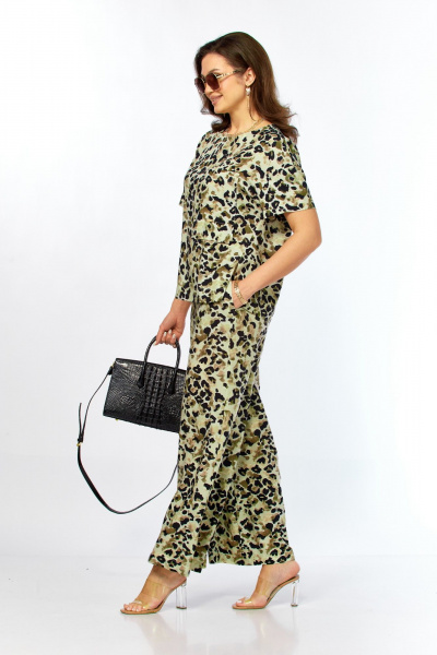 Блуза, брюки Taita plus 2611/4 леопард_хаки+черный - фото 7