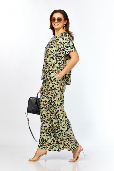 Блуза, брюки Taita plus 2611/4 леопард_хаки+черный - фото 6