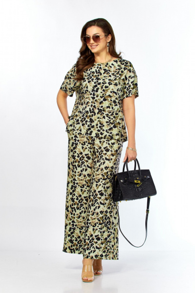 Блуза, брюки Taita plus 2611/4 леопард_хаки+черный - фото 4
