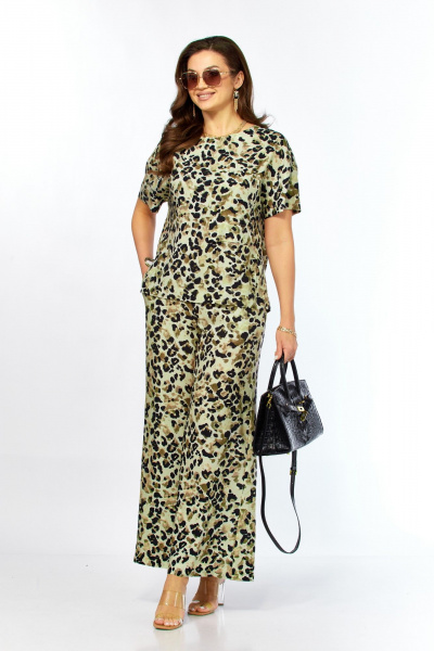 Блуза, брюки Taita plus 2611/4 леопард_хаки+черный - фото 3