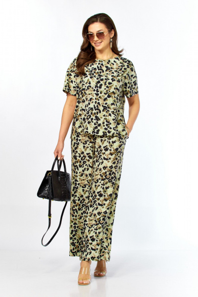 Блуза, брюки Taita plus 2611/4 леопард_хаки+черный - фото 2