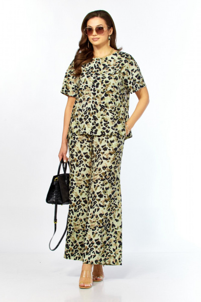 Блуза, брюки Taita plus 2611/4 леопард_хаки+черный - фото 1