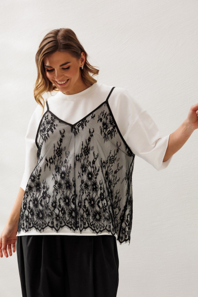 Блуза, брюки, футболка Ларс Стиль 1218 молочный-черный - фото 4