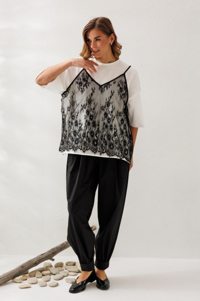 Блуза, брюки, футболка Ларс Стиль 1218 молочный-черный - фото 3