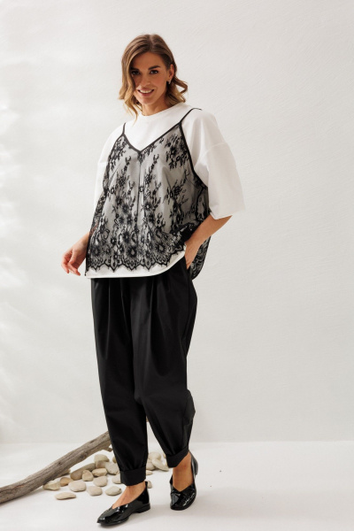 Блуза, брюки, футболка Ларс Стиль 1218 молочный-черный - фото 2