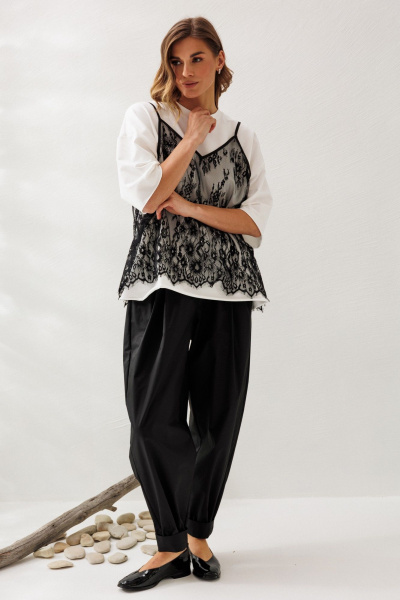 Блуза, брюки, футболка Ларс Стиль 1218 молочный-черный - фото 1