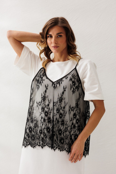 Блуза, платье Ларс Стиль 1219 молочный-черный - фото 4