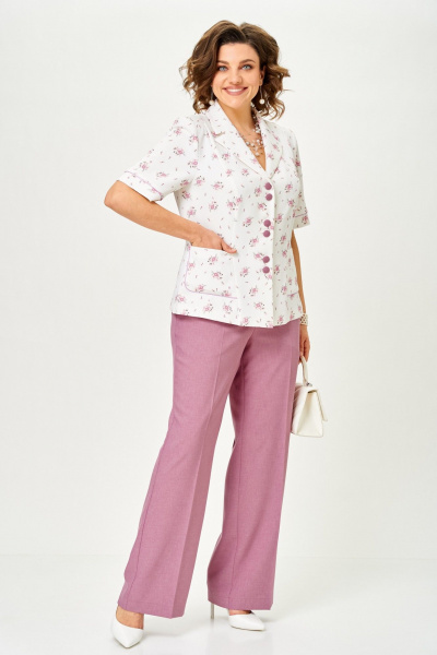 Брюки, жакет Aira Style 24252 пыльная_роза+ белый - фото 8