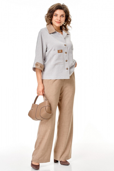 Брюки, жакет Aira Style 24255 серо-бежевый - фото 10