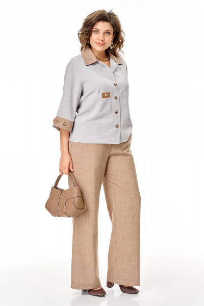 Брюки, жакет Aira Style 24255 серо-бежевый - фото 9