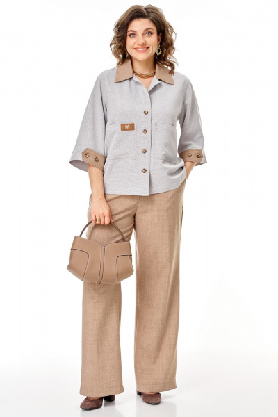 Брюки, жакет Aira Style 24255 серо-бежевый - фото 8