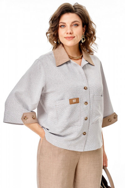 Брюки, жакет Aira Style 24255 серо-бежевый - фото 7